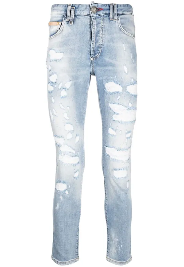 Philipp Plein skinny-jeans med slitning - Blå
