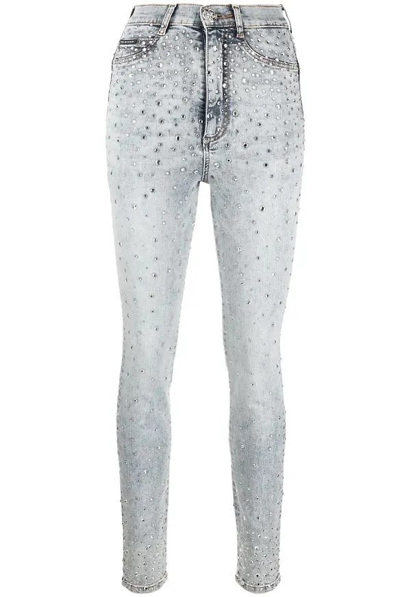Philipp Plein skinny-jeans med strass - Blå