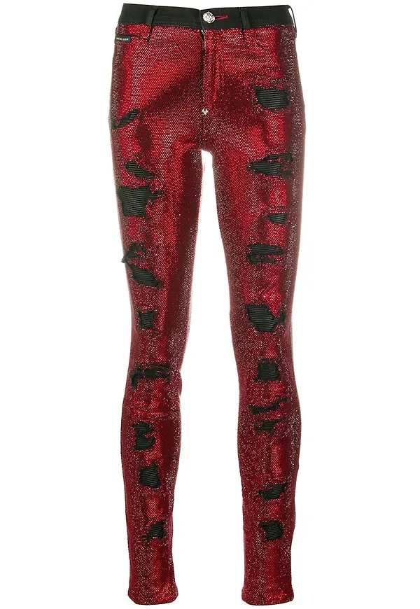 Philipp Plein skinny-jeans med strass - Röd