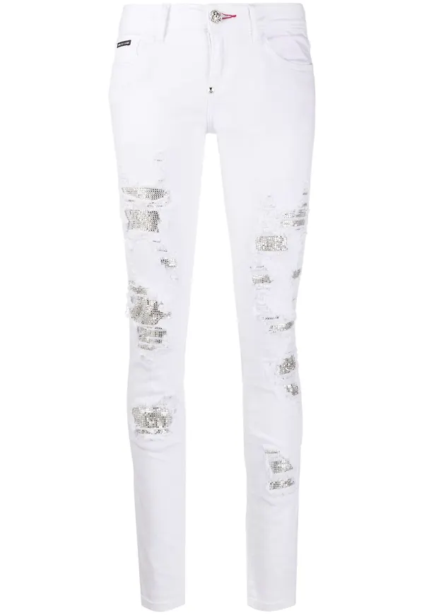 Philipp Plein skinny-jeans med strass - Vit