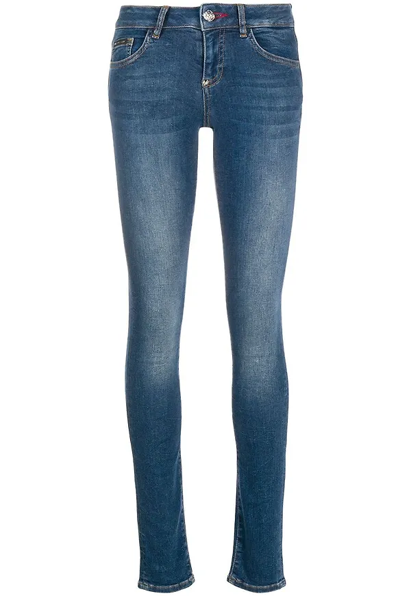 Philipp Plein skinny-jeans med strassfransar - Blå