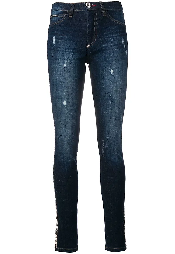 Philipp Plein skinny-jeans med strasskant - Blå