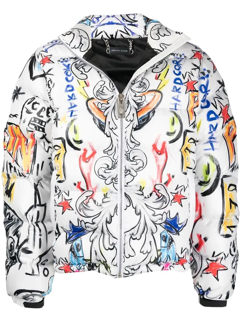 Philipp Plein Skull and Plein vadderad jacka - Vit