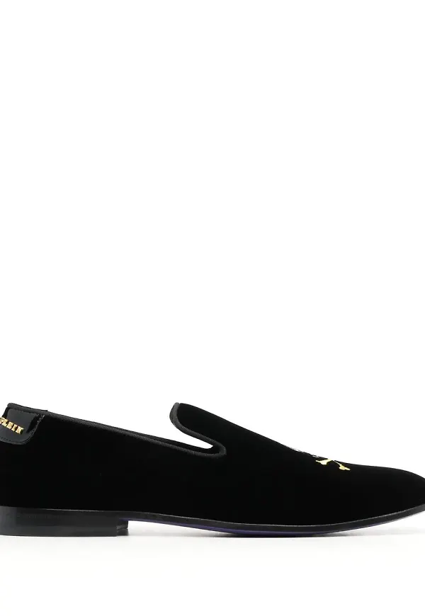 Philipp Plein Skull Bones sammetsloafers - Svart