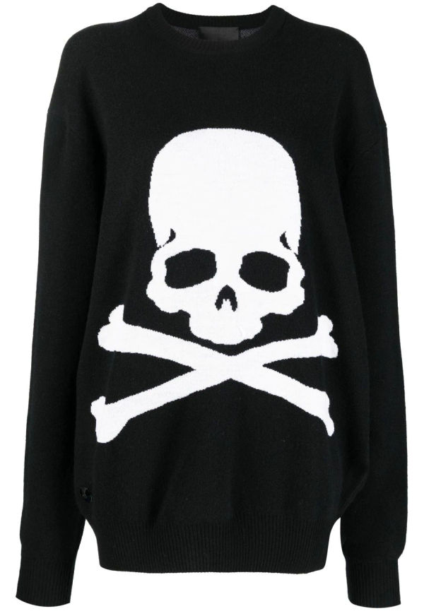 Philipp Plein Skull Bones tröja med rundad hals - Svart