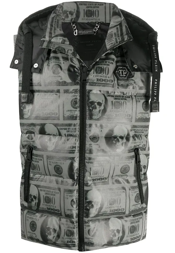 Philipp Plein SKull Dollar fjäderdunväst - Grå