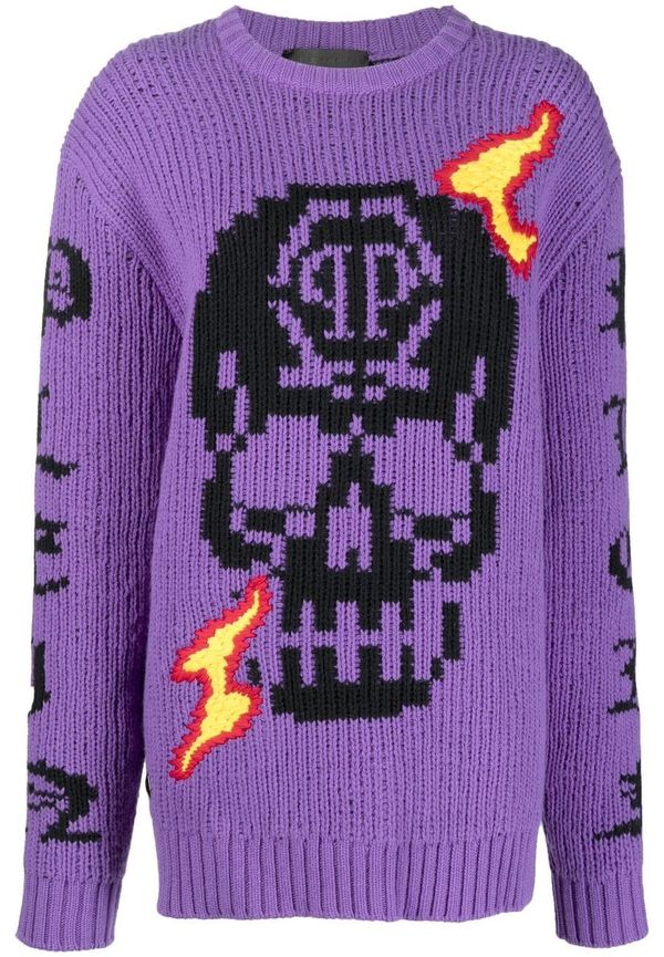 Philipp Plein Skull intarsiastickad tröja - Lila