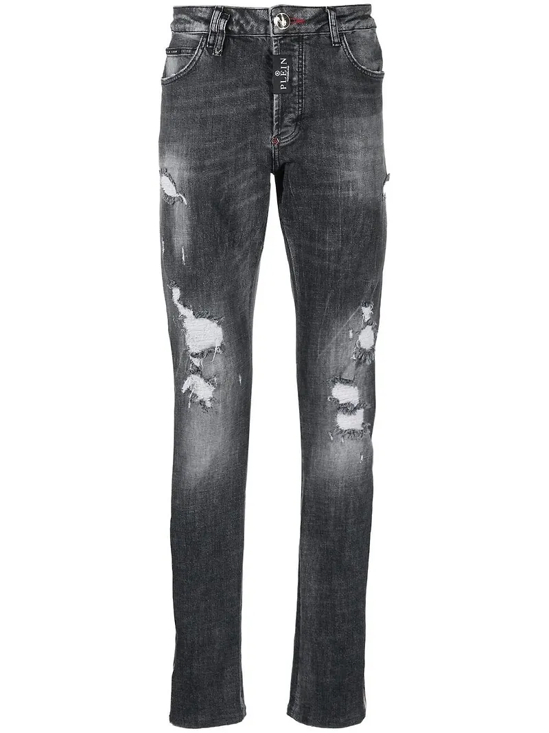 Philipp Plein slim fit-jeans med krokodilpräglad rand - Grå