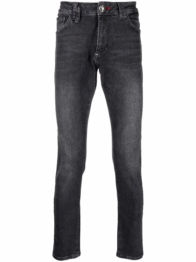 Philipp Plein slim fit-jeans med låg midja - Svart