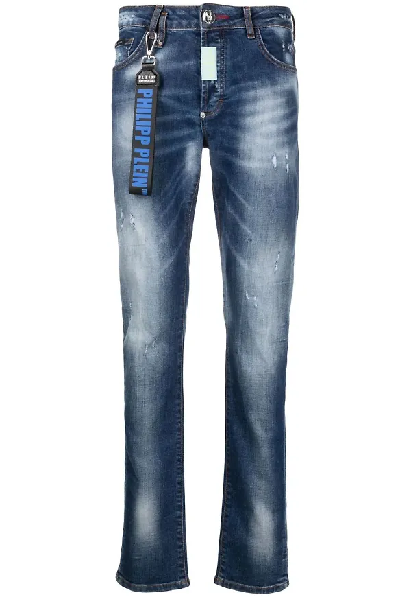 Philipp Plein slim fit-jeans med slitning - Blå
