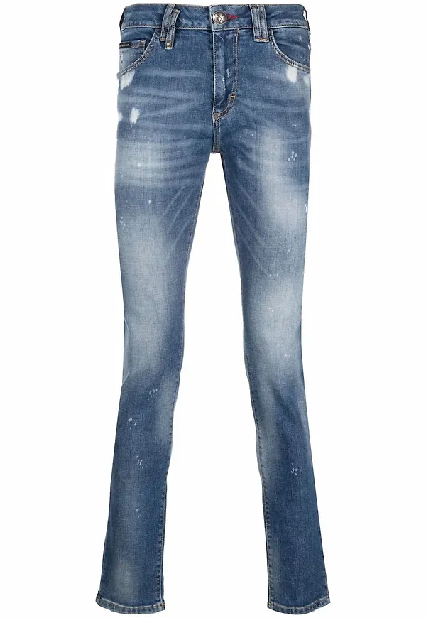 Philipp Plein slim fit-jeans med slitning - Blå