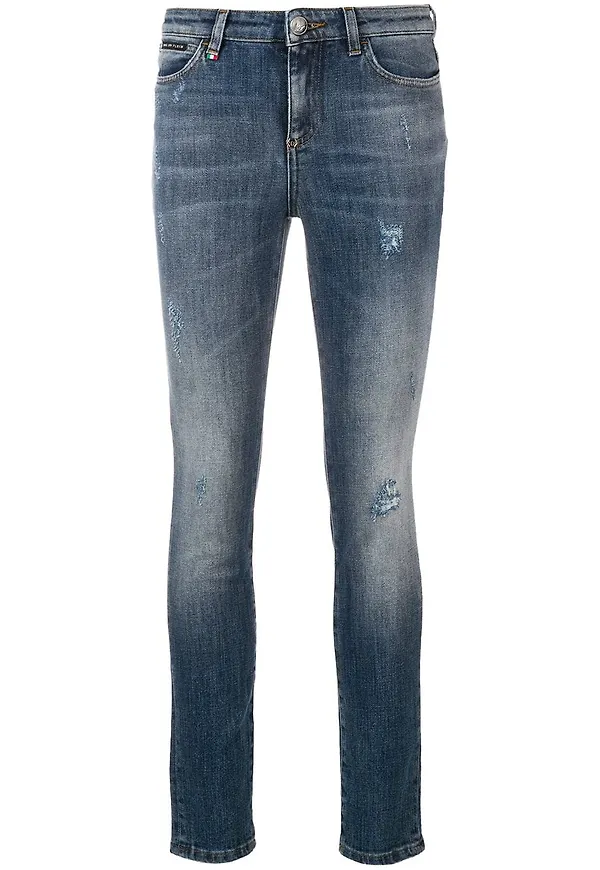 Philipp Plein slitna skinny-jeans - Blå