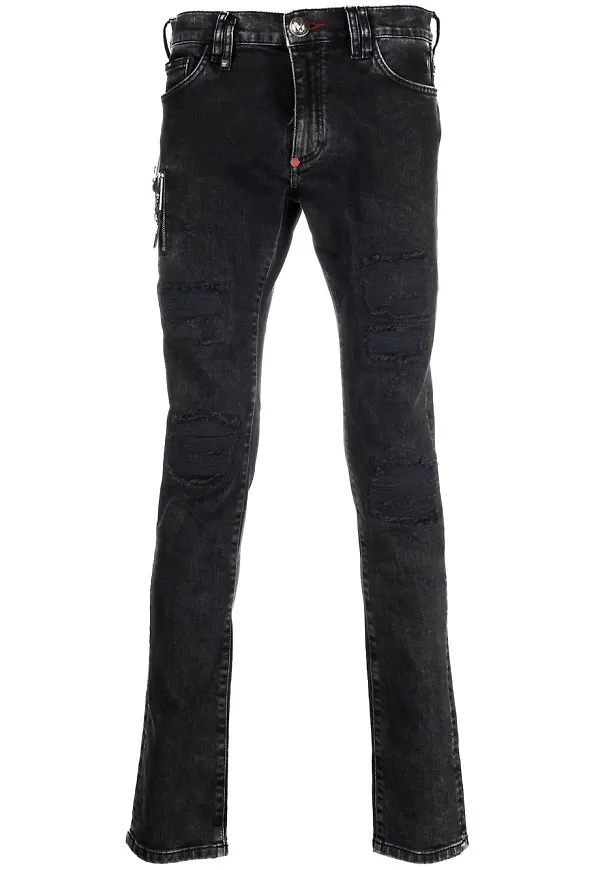 Philipp Plein slitna skinny-jeans med logotypplakett - Svart