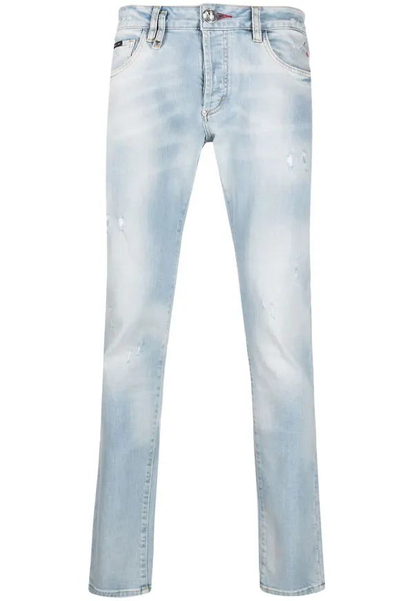 Philipp Plein slitna straight-jeans - Blå