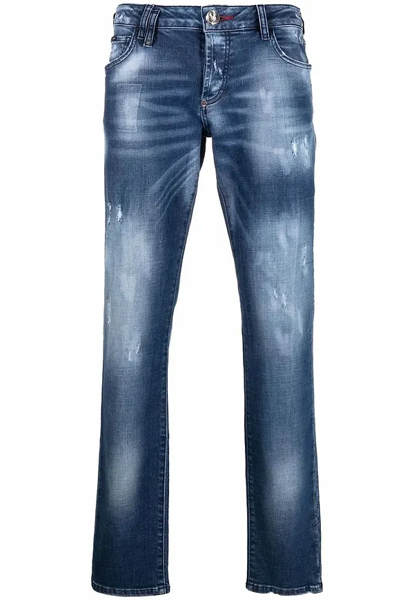 Philipp Plein slitna straight-jeans - Blå