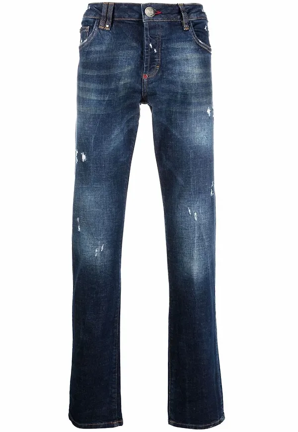 Philipp Plein slitna straight-jeans - Blå