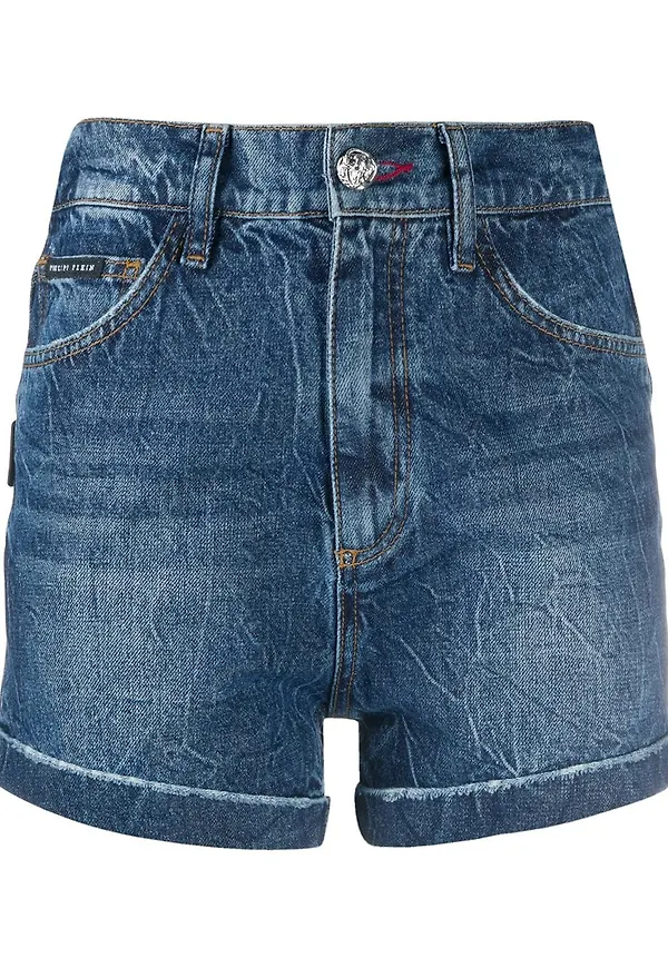 Philipp Plein stentvättade hotpants - Blå
