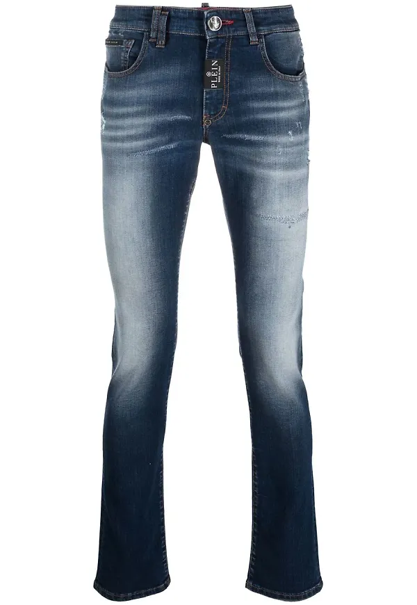 Philipp Plein stentvättade slim fit-jeans - Blå