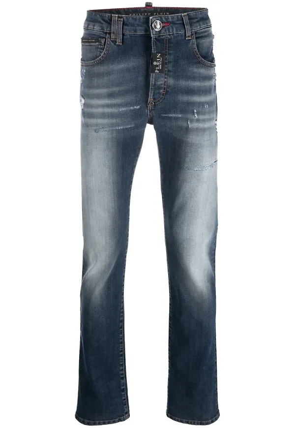 Philipp Plein stentvättade straight-jeans - Blå