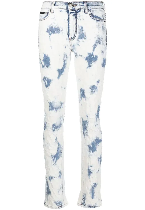 Philipp Plein straight-jeans med blekt effekt - Blå