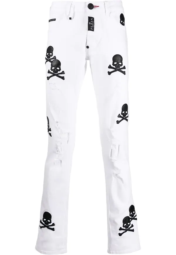 Philipp Plein straight-jeans med dödskalle - Vit