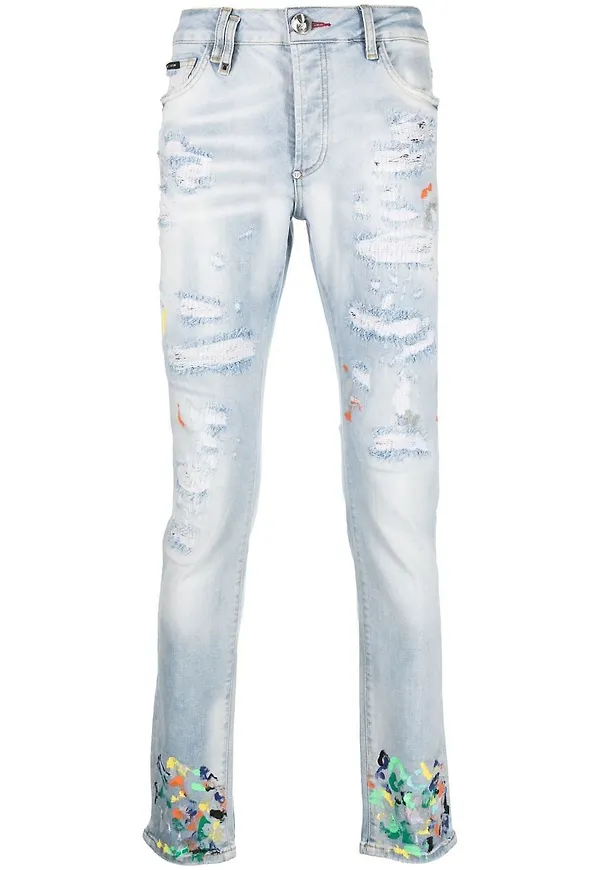 Philipp Plein straight-jeans med färgstänk - Blå