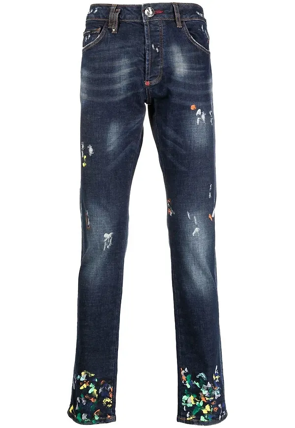 Philipp Plein straight-jeans med färgstänk - Blå