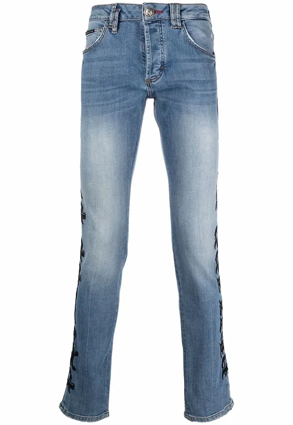 Philipp Plein straight-jeans med logotyp - Blå