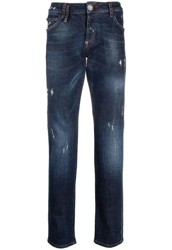 Philipp Plein straight-jeans med slitning - Blå