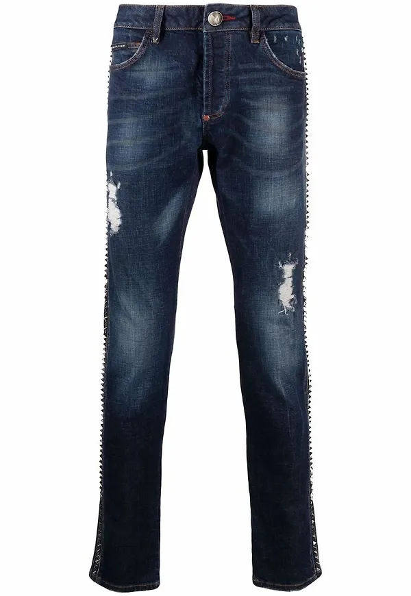 Philipp Plein straight-jeans med slitning - Blå