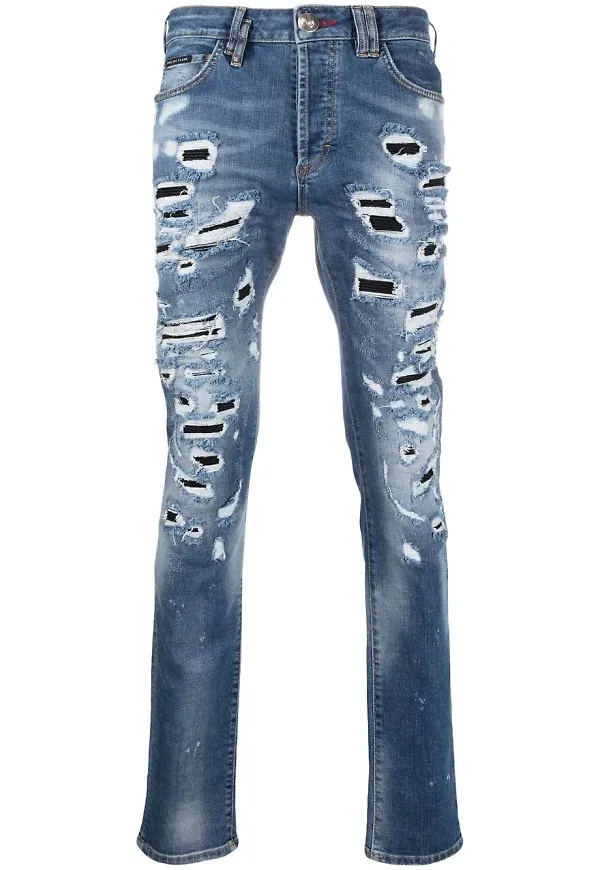 Philipp Plein straight-jeans med slitning - Blå