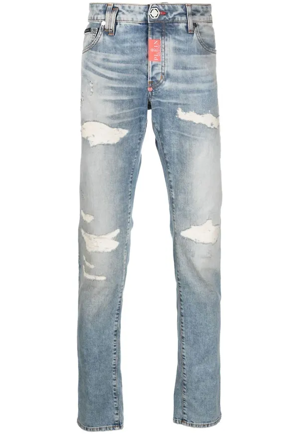 Philipp Plein straight-jeans med slitning - Blå