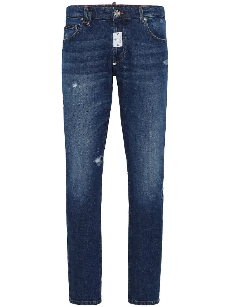 Philipp Plein straight-jeans med sliten detalj - Blå