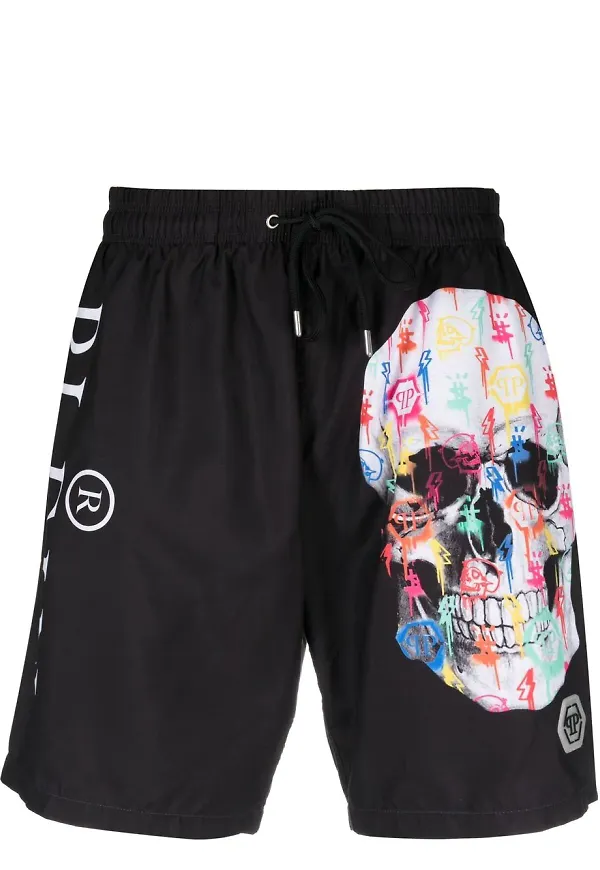 Philipp Plein strandshorts med dödskalle - Svart