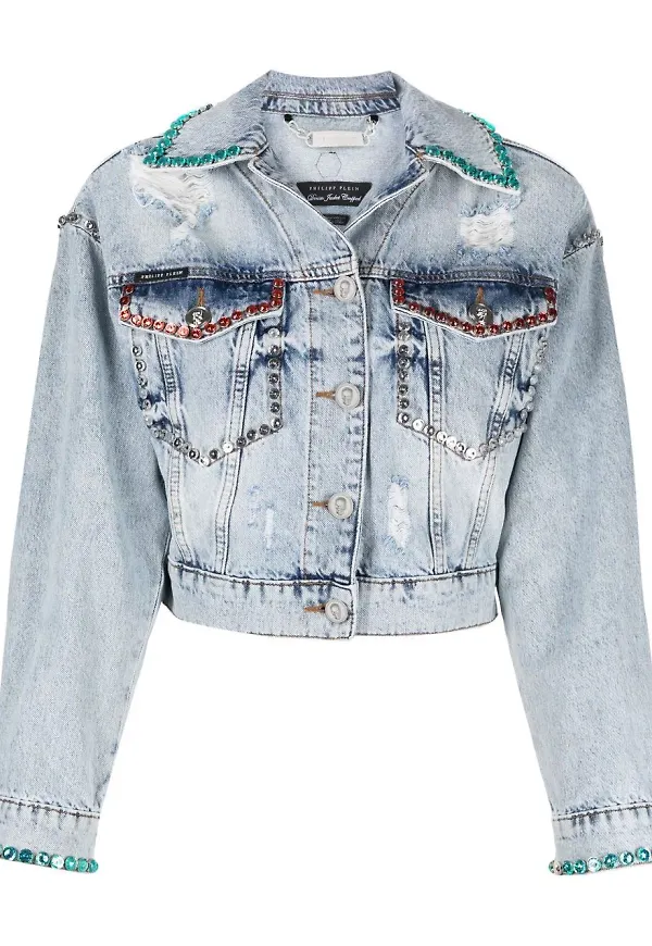 Philipp Plein strassprydd jeansjacka - Blå