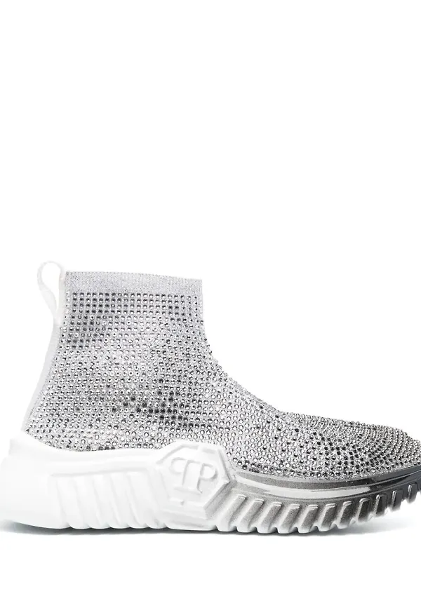 Philipp Plein strassprydda strumpsneakers - Vit