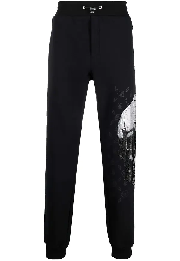 Philipp Plein sweatpants med strassprydd dödskalle - Svart