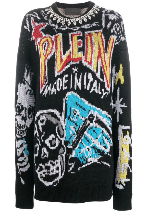 Philipp Plein sweatshirt med graffititryck - Svart