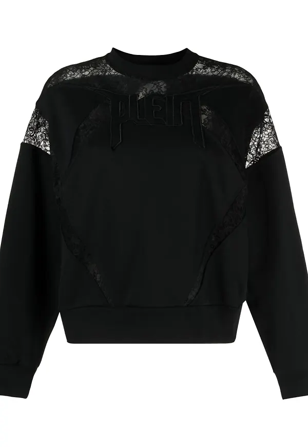 Philipp Plein sweatshirt med spetspanel - Svart