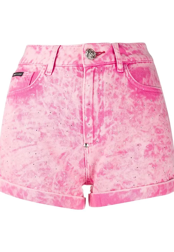 Philipp Plein syratvättade jeansshorts - Rosa