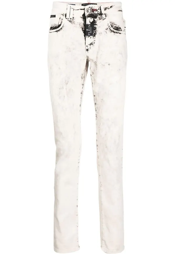Philipp Plein syratvättade slim fit-jeans - Neutral