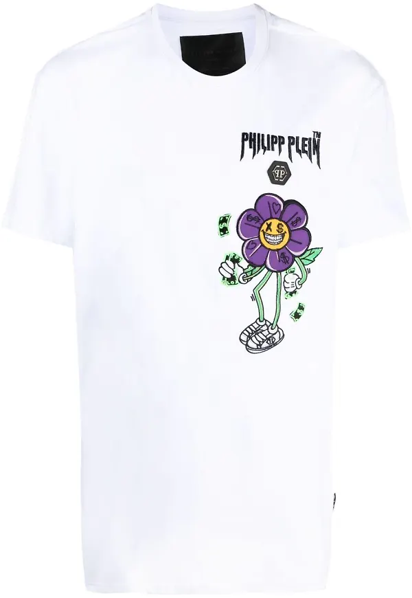 Philipp Plein t-shirt med blomsterbrodyr - Vit