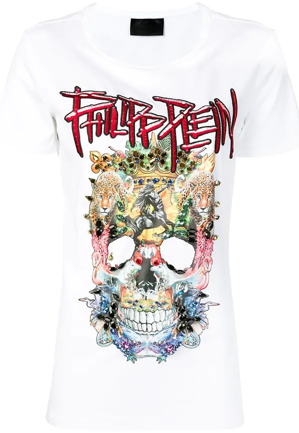 Philipp Plein t-shirt med dödskalle - Vit