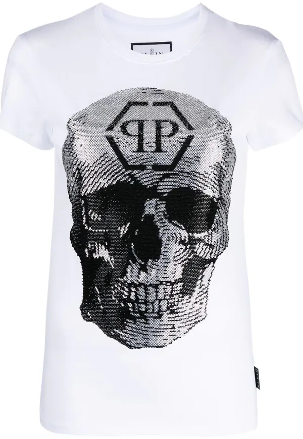 Philipp Plein t-shirt med dödskalle - Vit