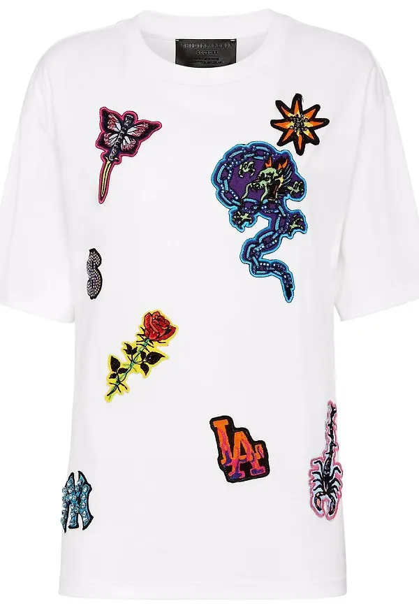 Philipp Plein t-shirt med lappdetalj - Vit