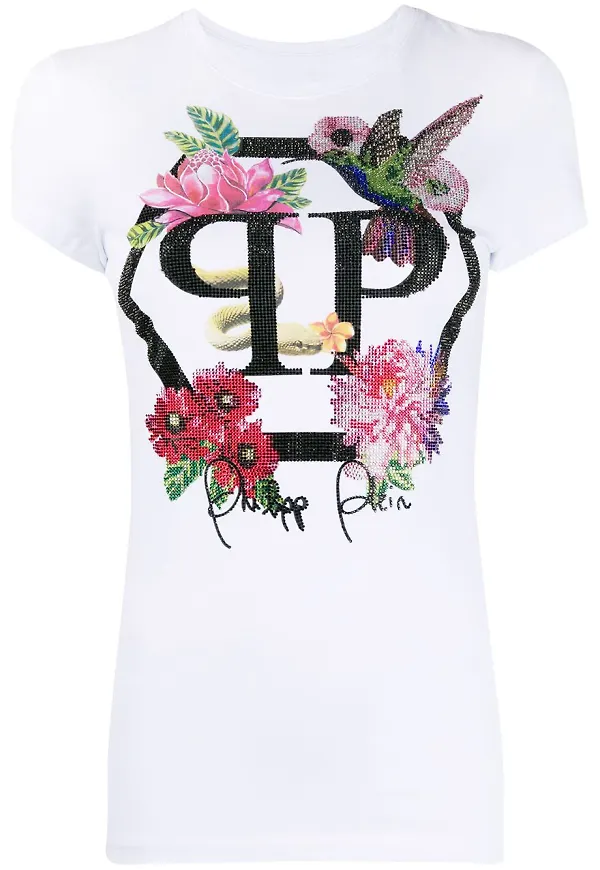 Philipp Plein t-shirt med strass - Vit