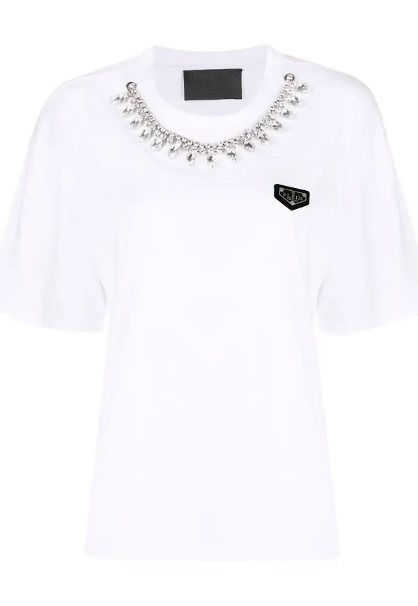 Philipp Plein t-shirt med strass - Vit