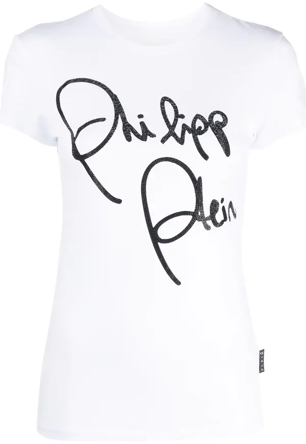 Philipp Plein t-shirt med strass - Vit