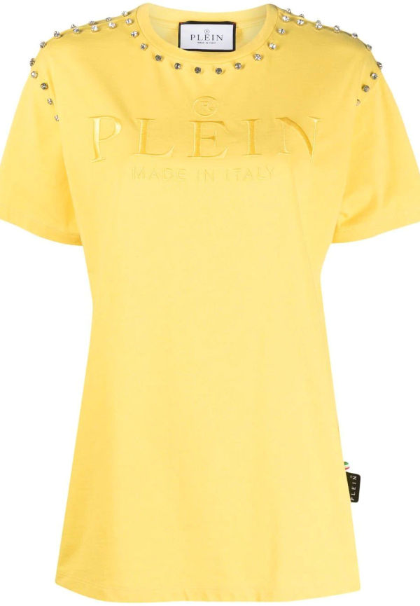 Philipp Plein t-shirt med strassprydd logotyp - Gul