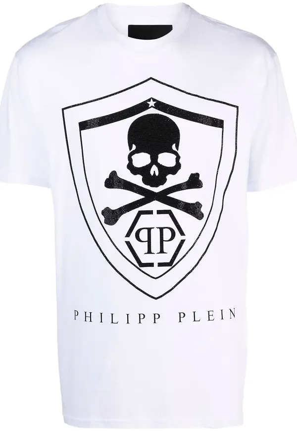 Philipp Plein t-shirt med strassprydd logotyp - Vit